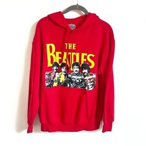 The Beatles Women’s Long Sleeve Hooded Pullover Sweatshirt Red Yellow Graphic M